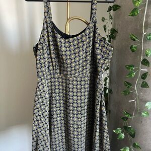 Bar III Navy Midi Dress with Yellow Circle Print